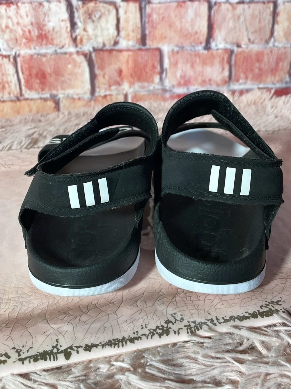 adidas Black and White Kids Logo Strap Sandals